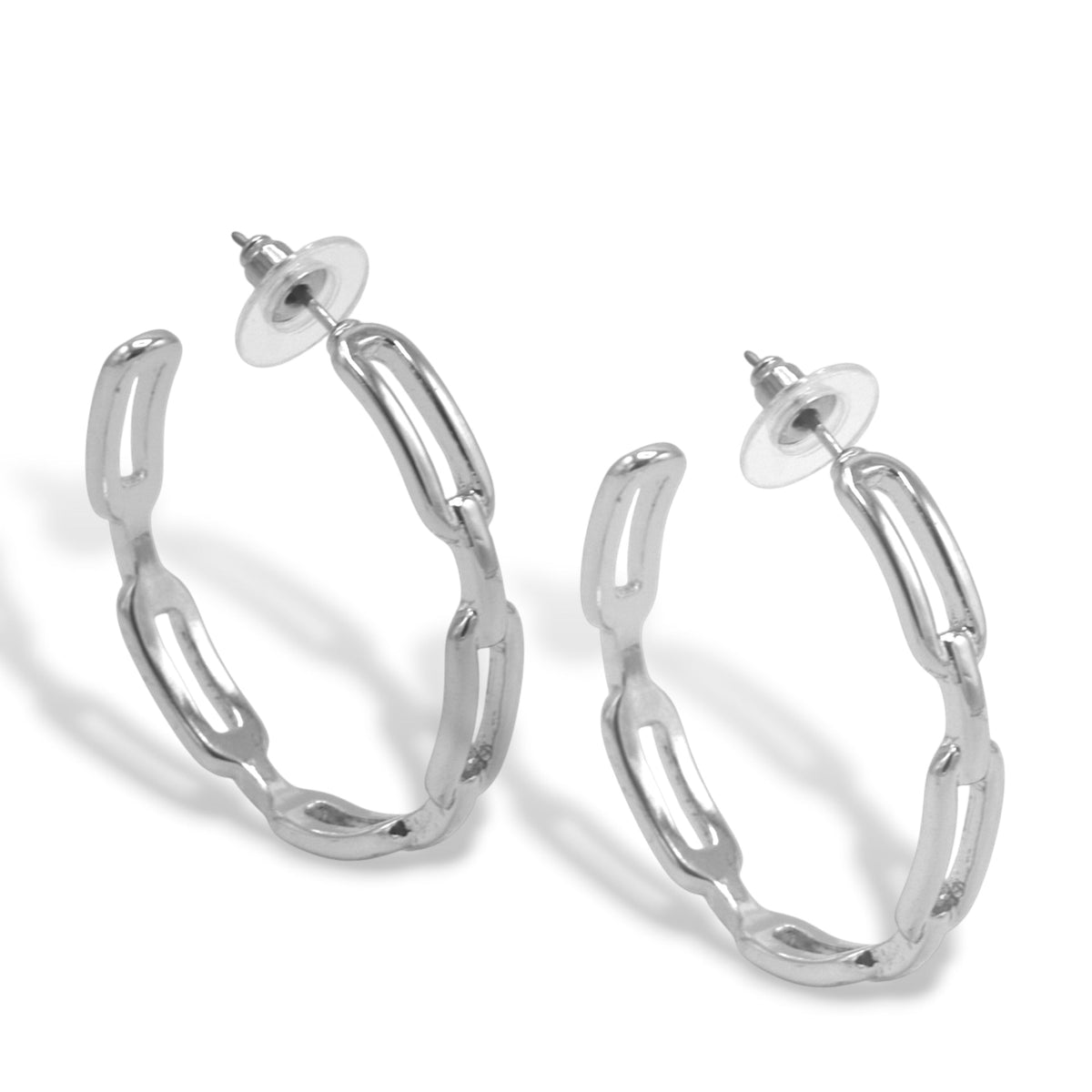 Modern Silver Chain Link Hoop Earrings 1.5