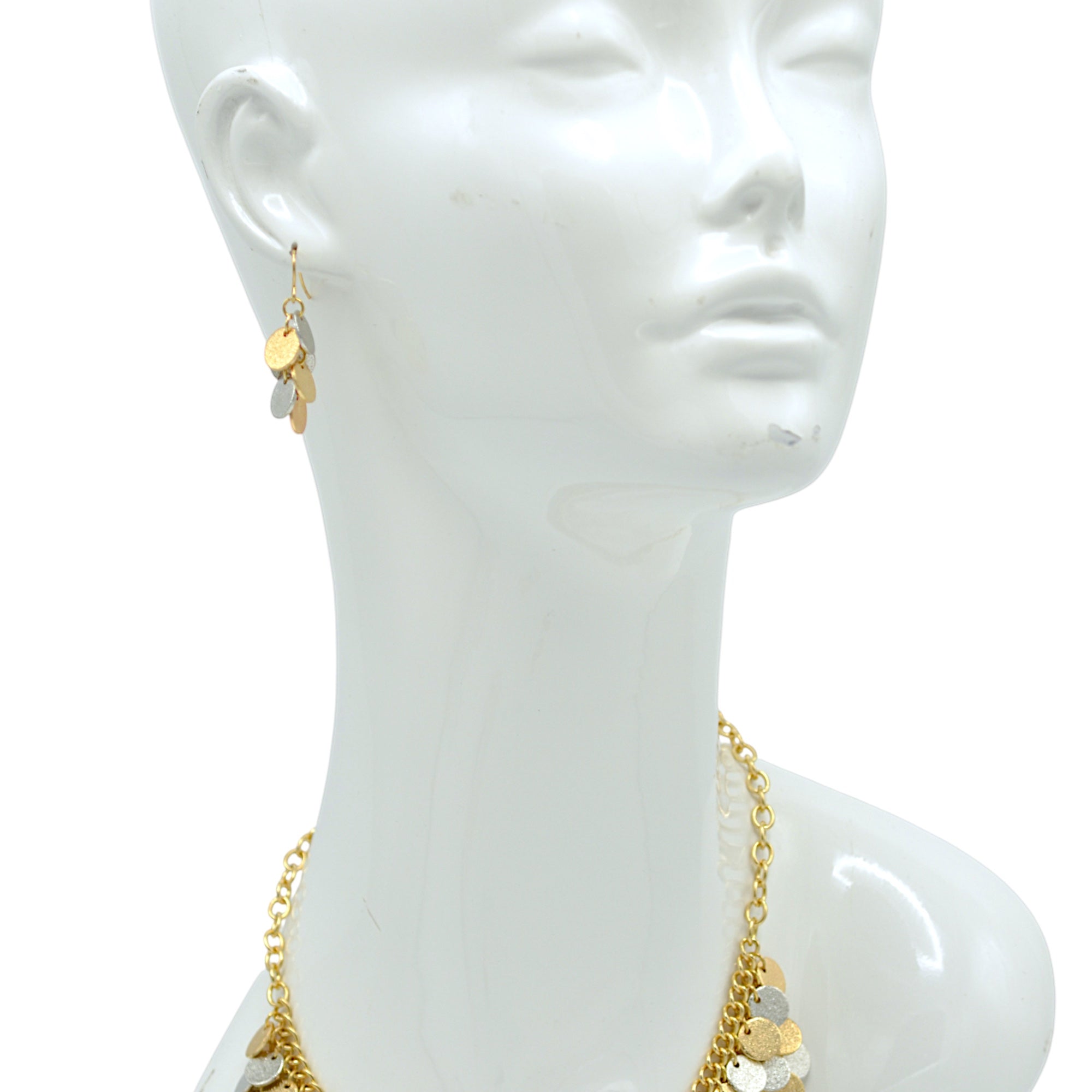 Two-Tone Dangle Coin Drop Earrings | Gold & Silver Textured Discs 1.5