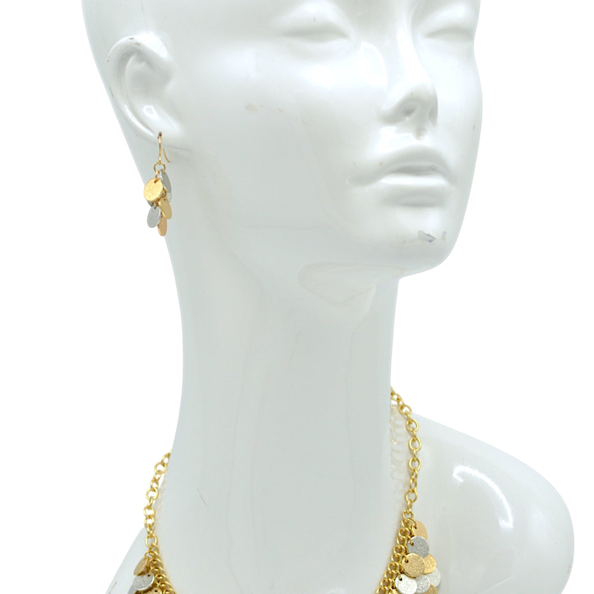 Two-Tone Dangle Coin Drop Earrings | Gold & Silver Textured Discs 1.5