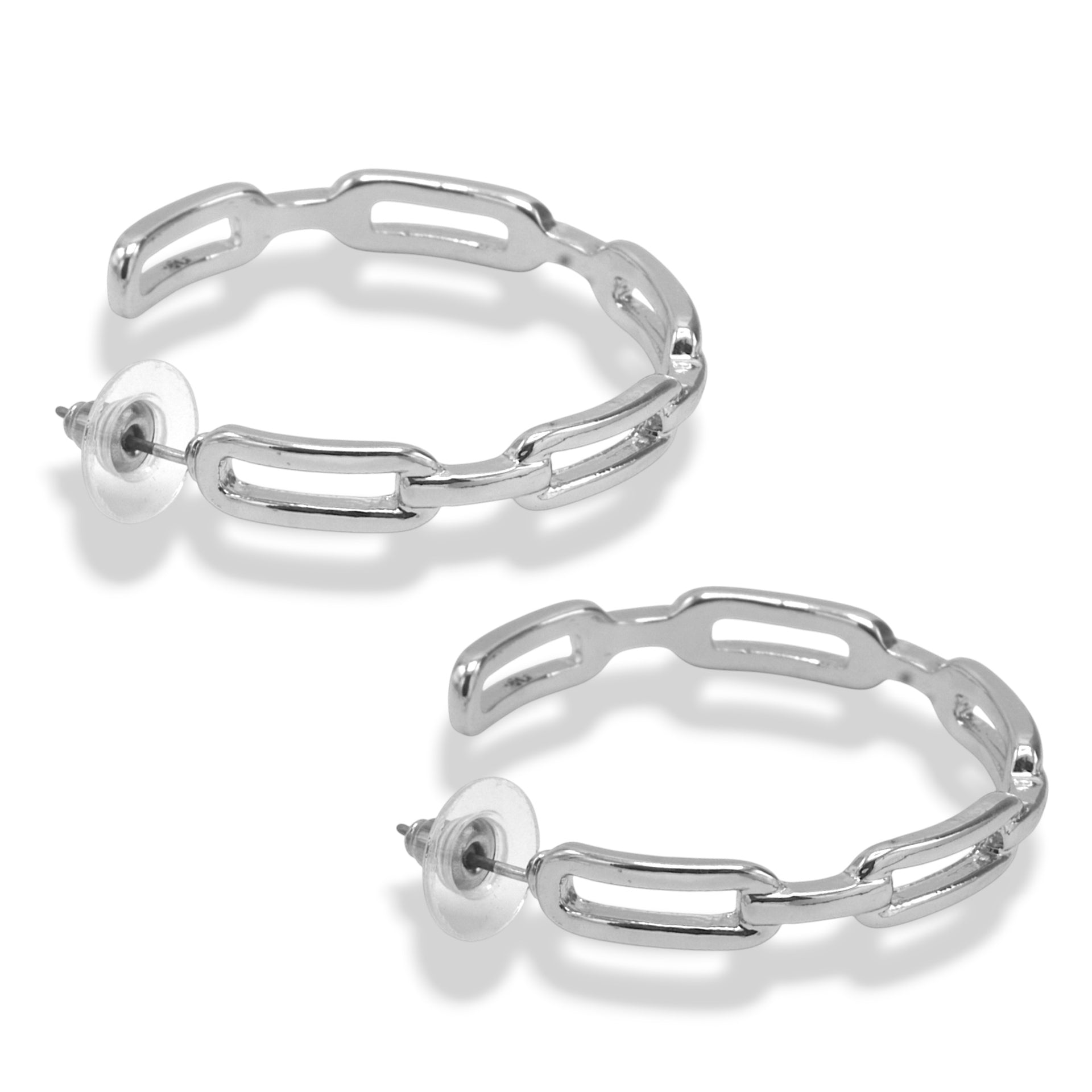 Modern Silver Chain Link Hoop Earrings 1.5