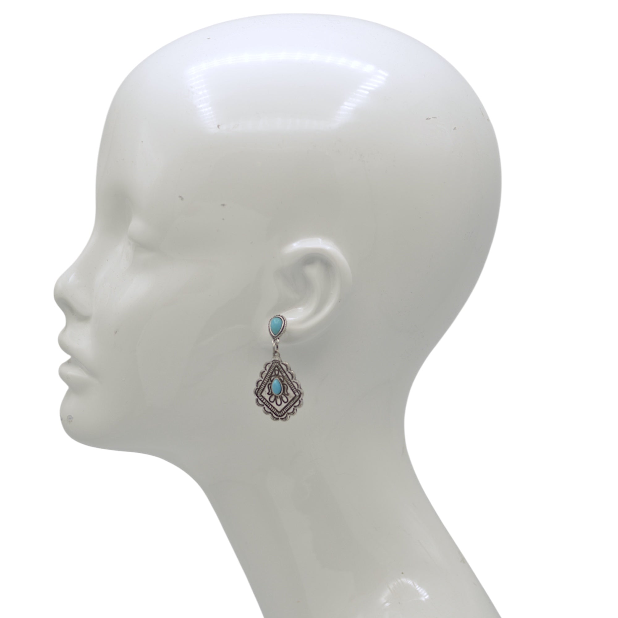 Boho Turquoise & Silver Drop Earrings 1.7