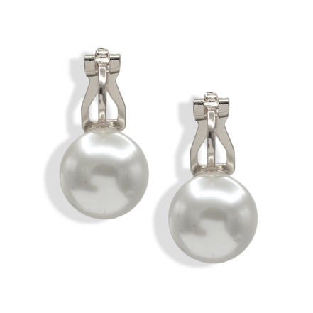 Timeless Silver Pearl & Rhodium Clip-On Earrings 0.8"#HNE90907RD (SHAD9)
