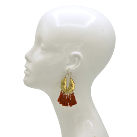 ✨ Gold Chevron & burnt umber Tassel Earrings – 3"ADX0222677(BOHO)