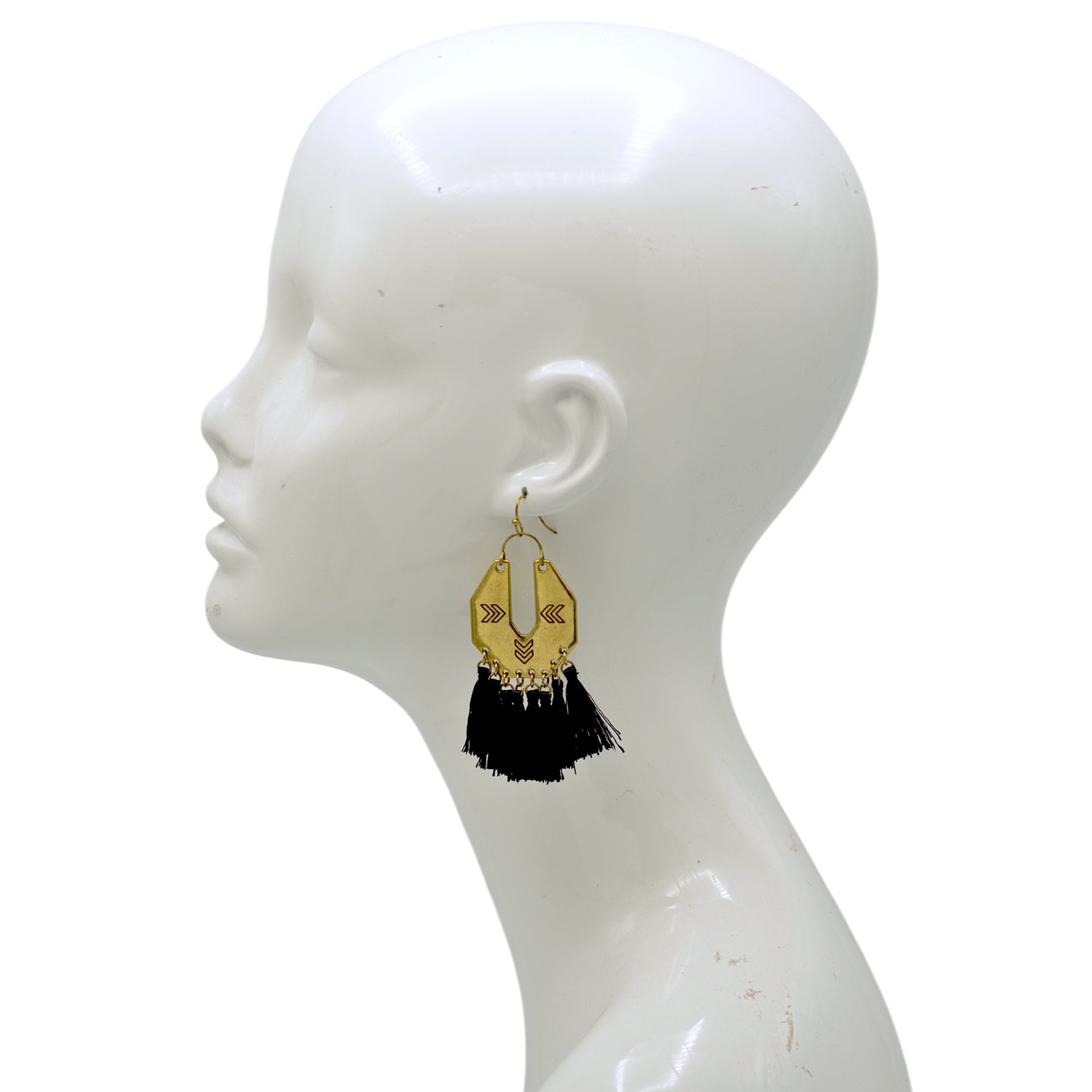 ✨ Gold Chevron & Black Tassel Earrings – 3