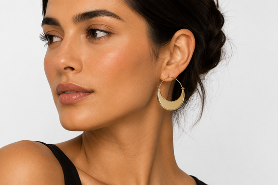 Ivory Crescent Hoop Earrings – Gold-Tone, 2"#ADX0222688(BOHO)
