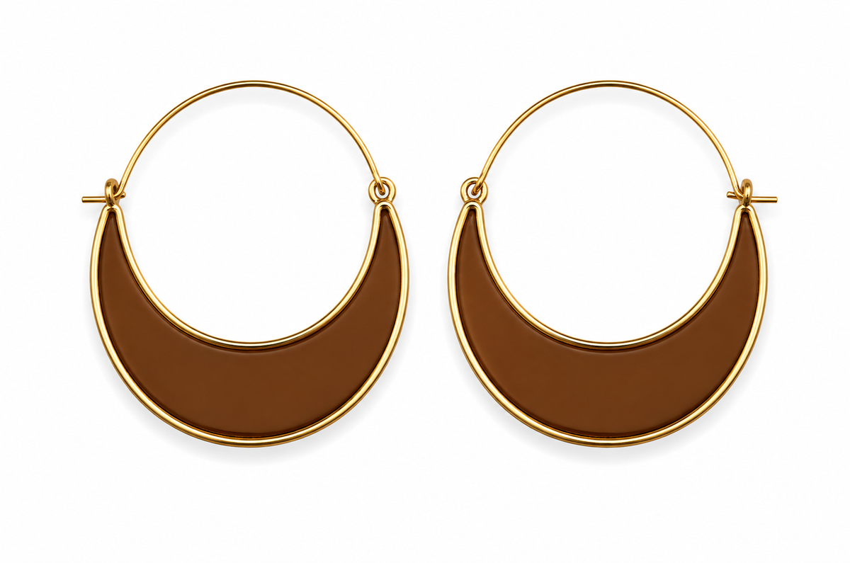Gold Tone Brown Crescent Hoop Earrings for Women – 1.8