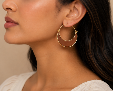Gold Tone Brown Crescent Hoop Earrings for Women – 1.8" Lightweight Statement Fashion Earrings #ADX0222690(BOHO)