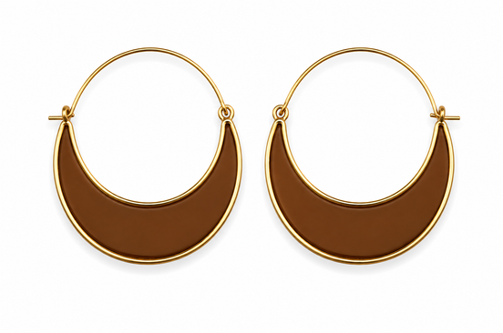Gold Tone Brown Crescent Hoop Earrings for Women – 1.8" Lightweight Statement Fashion Earrings #ADX0222690(BOHO)