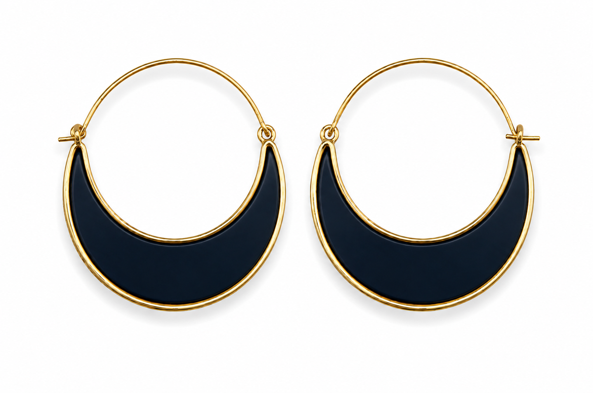 Gold Tone Dark Olive Crescent Hoop Earrings for Women – 1.8