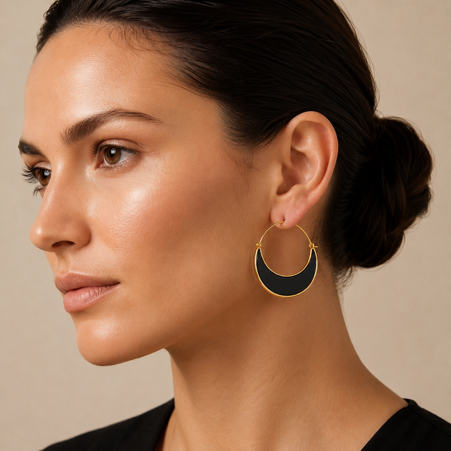 Gold Tone Dark Olive Crescent Hoop Earrings for Women – 1.8" Lightweight Statement Fashion Earrings #ADX0222692(BOHO)