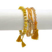 Gold Yellow Multi-Strand Pull String Faceted Bead Bracelet#ADX0222699(BOHO)