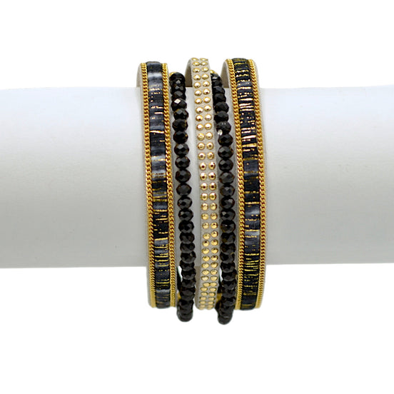 Multi-Strand Black Crystal & Gold-Tone Bracelet 7.9"#ADX0222703(BOHO)