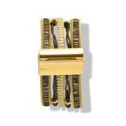 Multi-Strand Black Crystal & Gold-Tone Bracelet 7.9