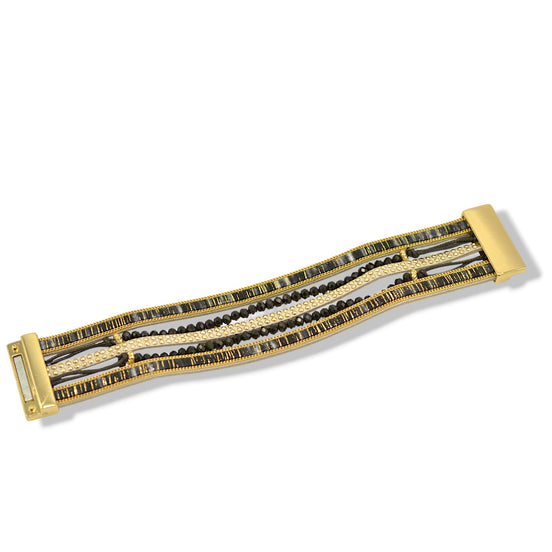 Multi-Strand Black Crystal & Gold-Tone Bracelet 7.9"#ADX0222703(BOHO)