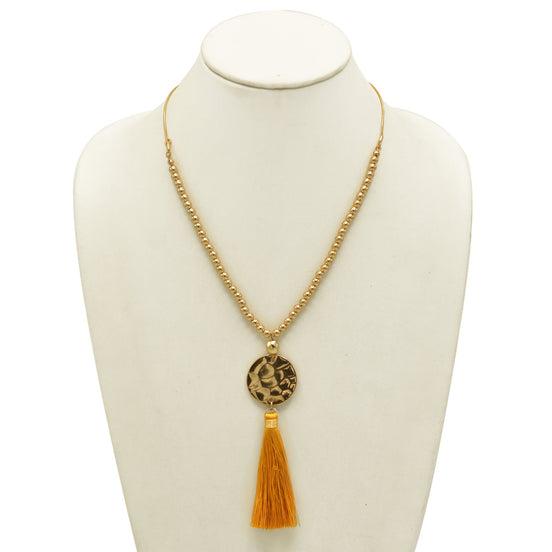 Gold Bead Long Adjustable Chain with gold thread Tassel Necklace A Fusion of Tradition and Modern Elegance #ADX0222705(BOHO)