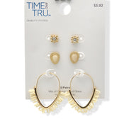 Gold-Tone Trio Earring Set – 3-Piece Stud & Hoop Collection #ADX0222706(BOHO)