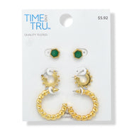 Gold-Tone Trio Earring Set – 3-Piece Stud & Hoop Collection #ADX0222709(BOHO)