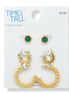 Gold-Tone Trio Earring Set – 3-Piece Stud & Hoop Collection #ADX0222709(BOHO)