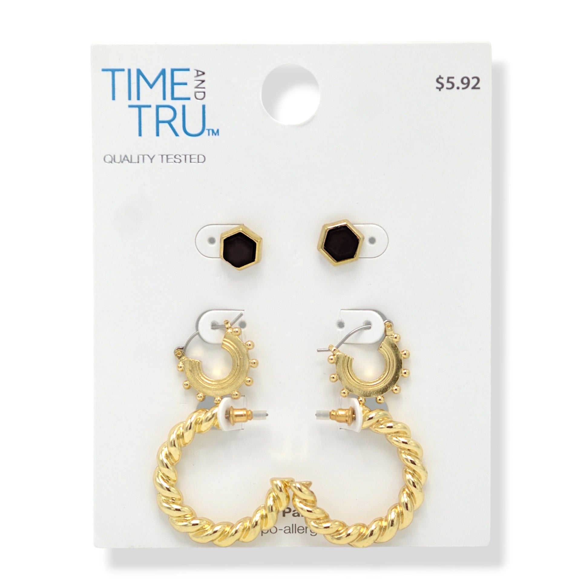 Gold-Tone Trio Earring Set – 3-Piece Stud & Hoop Collection #ADX0222711(BOHO)
