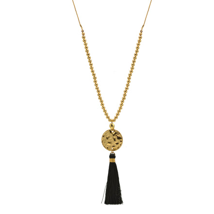 Gold Bead Long Adjustable Chain with Black Thread Tassel Necklace A Fusion of Tradition and Modern Elegance #ADX0222712(BOHO)