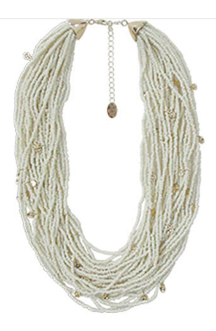 Ivory Glass Seed beads multi layered necklace #ADX0222714(BOHO)