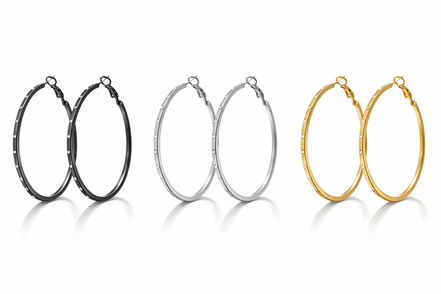 3-Piece Hoop Earrings Set – 2" Large Hoops with Crystal Accents | Gold, Silver & Gunmetal Finish#GFE5681 (Mod)