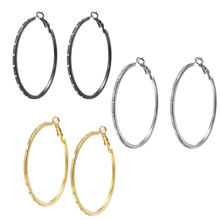 3-Piece Hoop Earrings Set – 2" Large Hoops with Crystal Accents | Gold, Silver & Gunmetal Finish#GFE5681 (Mod)
