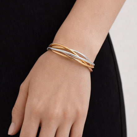 Two-Tone Interlocking Rolling Ring Set – Gold & Silver Mixed Metal#GFB1616 (Mod)