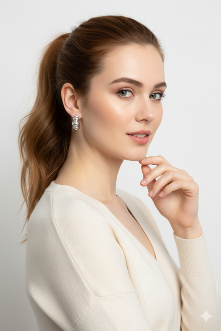 Modern Silver Bubble Hoop Post Earrings – 1" Statement Earrings | Elegant Contemporary Design#GFE6406Y (Mod)