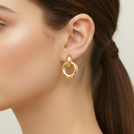 Gold Link Drop Earrings 1.4"#GFE6410Y (Mod)