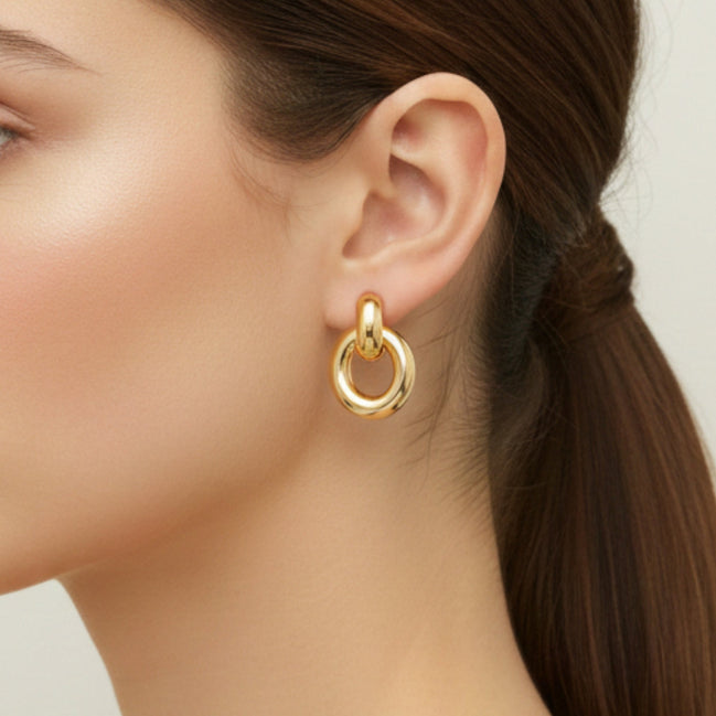 Gold Link Drop Earrings 1.4"#GFE6410Y (Mod)