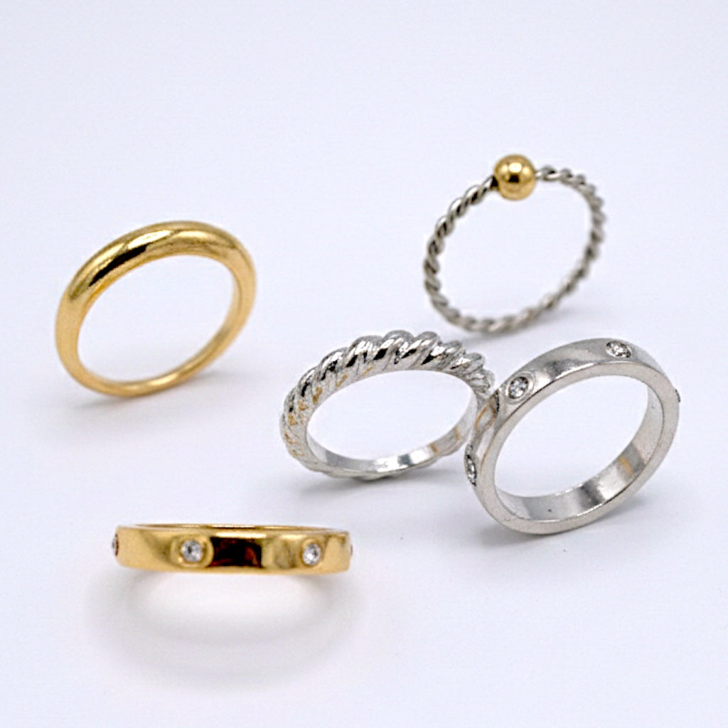 Metropolitan Muse: Mixed-Metal Stacking Ring Collection (Size 7) #GFR922 (Mod)