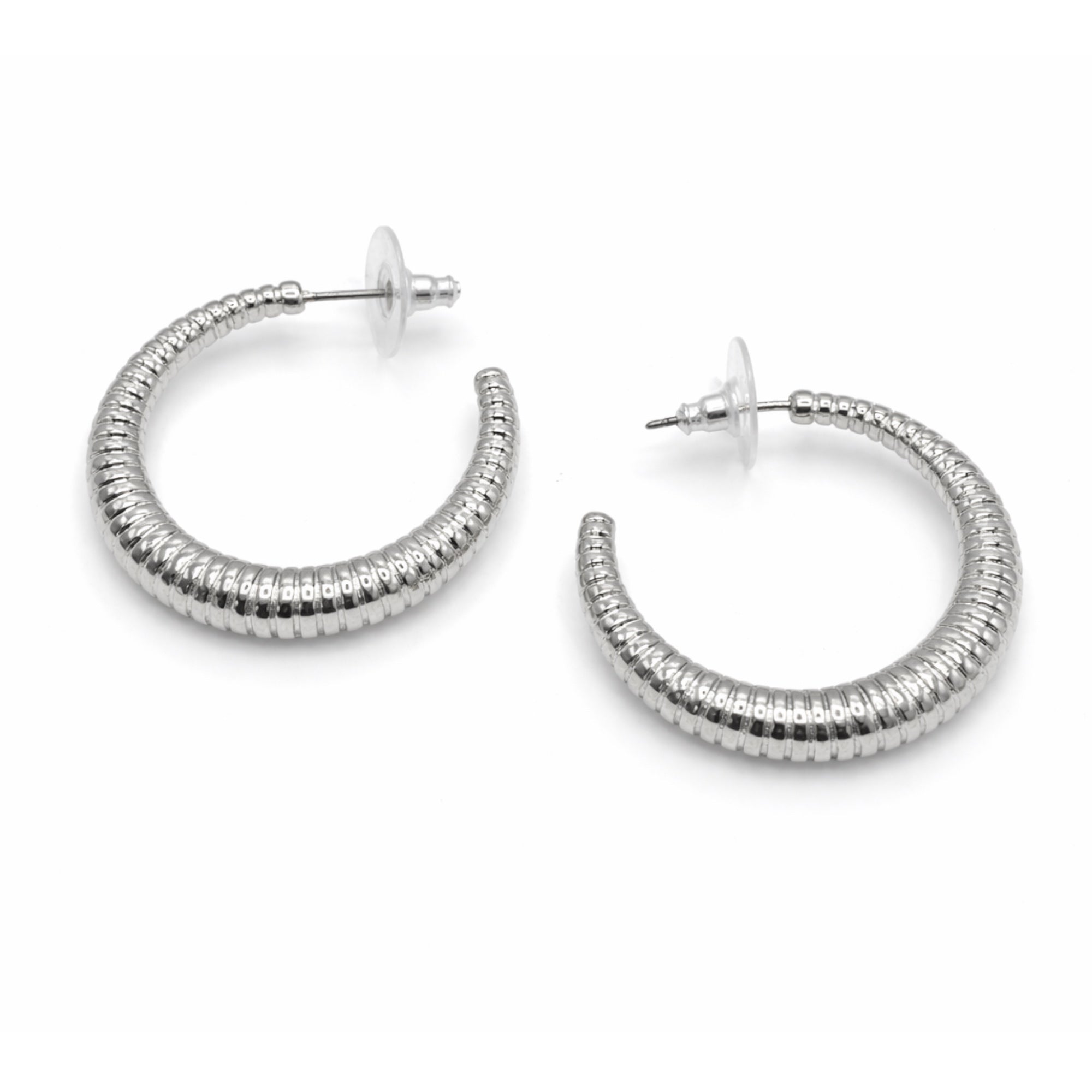 Silver Textured Hoop Earrings#GFE6474 (Mod)