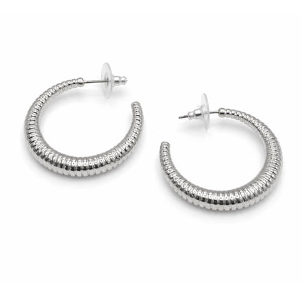 Silver Textured Hoop Earrings#GFE6474 (Mod)