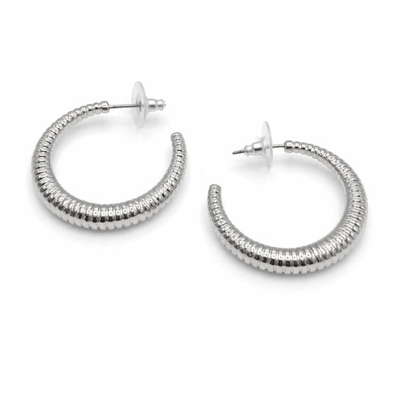 Silver Textured Hoop Earrings#GFE6474 (Mod)