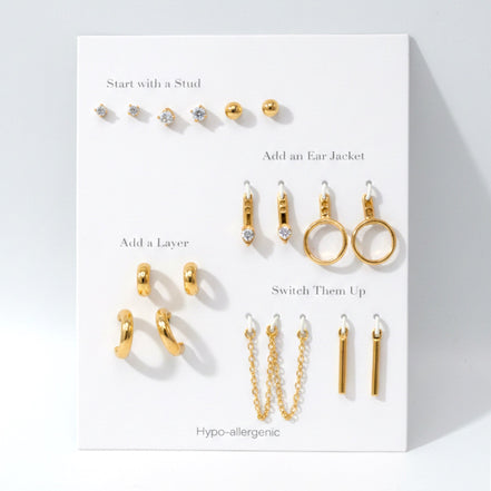✨ Mix & Match Gold Stud & Ear Jacket Earring Set #GFE6490-1 (Mod)