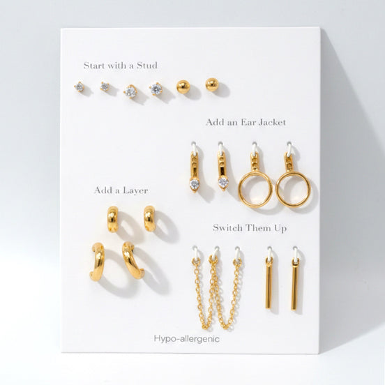 ✨ Mix & Match Gold Stud & Ear Jacket Earring Set #GFE6490-1 (Mod)