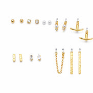 Elegant Multi-Style Earring Set - 9 Pair Collection in Gold, Pearl & Crystal#GFE6491-2 (Mod)