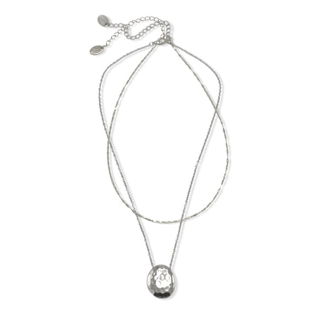 18" Silver-Tone 2-Piece Separate Necklace Set – Hammered Medallion & Textured Chain with 3" Extenders#GFN5566 (S3 2025)
