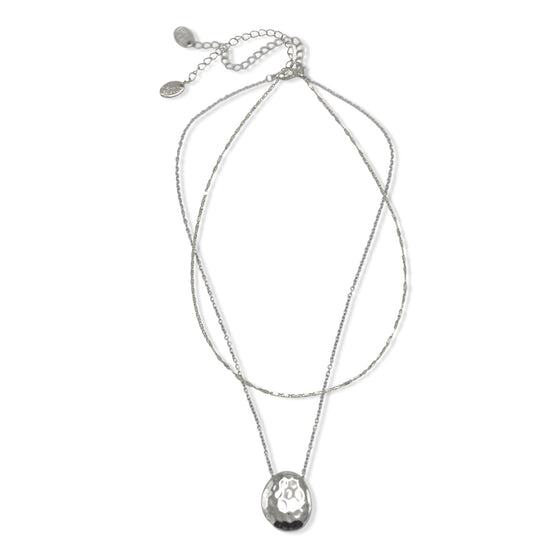 18" Silver-Tone 2-Piece Separate Necklace Set – Hammered Medallion & Textured Chain with 3" Extenders#GFN5566 (S3 2025)