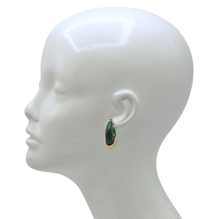 1.5" Emerald Green Resin C-Hoop Earrings with Hammered Gold Wrap – Vintage Style Tapered Hoops#GFE6581 (S3 2025)