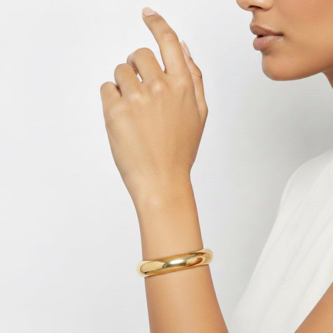2.8" Oversized Bold High-Polish Dome Bangle Bracelet – Chunky Gold Tone Statement Oval Cuff – Modern Minimalist Jewelry#GFB1723-1 (S3 2025)