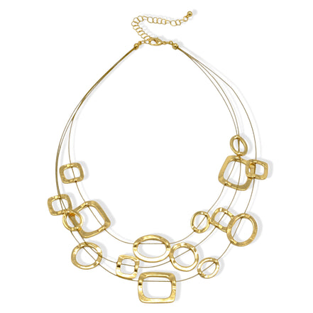 Elegant Gold-Tone Geometric Multi-Layer Necklace – 18" #SC16631A_GOLD (NC11/BE14,LC21)