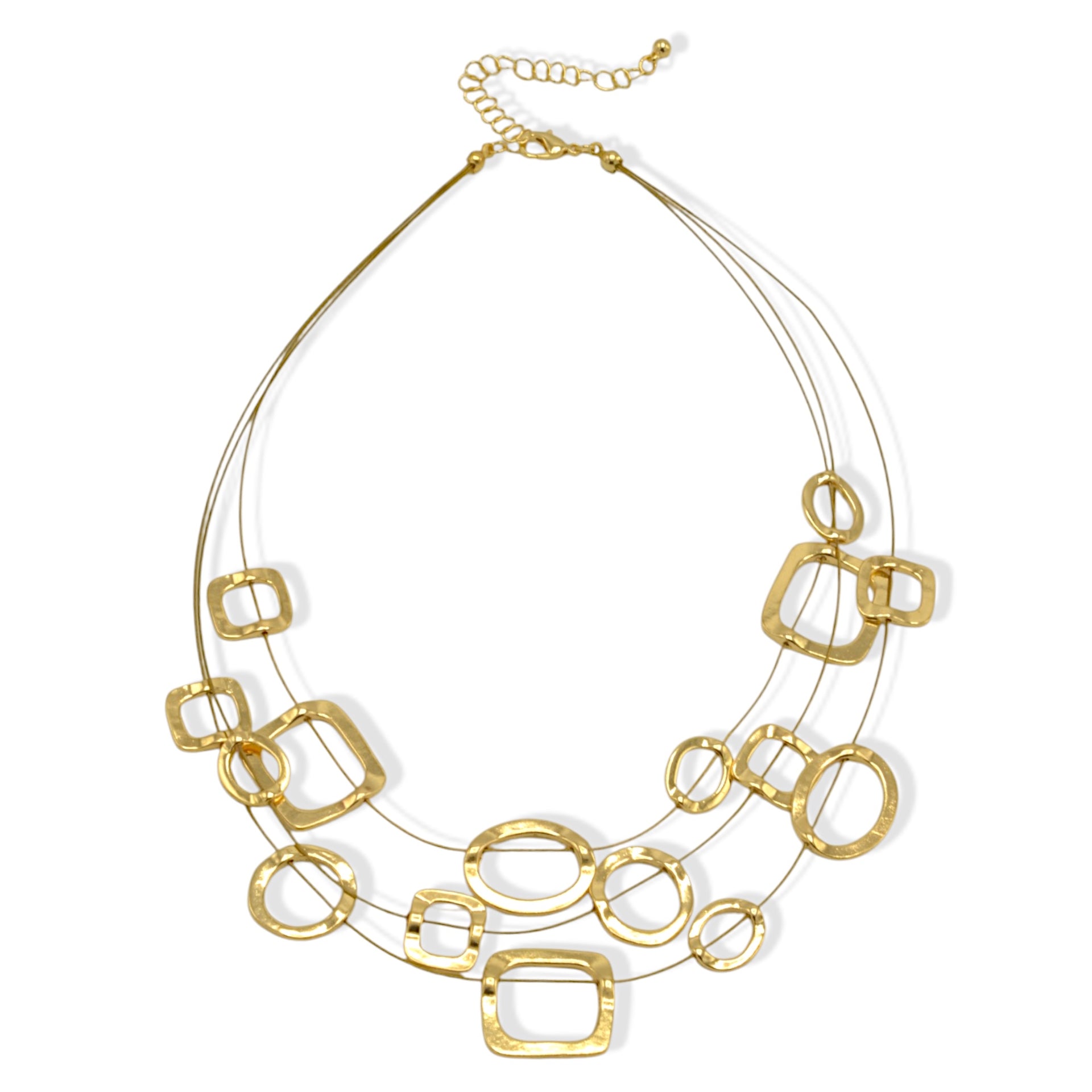 Elegant Gold-Tone Geometric Multi-Layer Necklace – 18