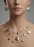 Silver Tone 3 row wire with round disc necklace and earrings set# SCE18246-SILVER(TD11)