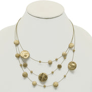 Gold 3row Gold wire with hammered round disc nk and eargs set #SCE18246-GOLD