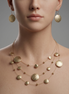 Gold 3row Gold wire with hammered round disc nk and eargs set #SCE18246-GOLD