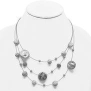 Silver Tone 3 row wire with round disc necklace and earrings set# SCE18246-SILVER(TD11)