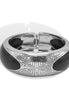 Silver-Tone Hinged Bangle Bracelet with Black Inlay & Geometric Engraving – 2.4" Diameter #HB46677_BLK (XB17)