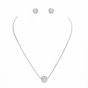SILVER Pave Crystal Ball Pendant Necklace And Earrings Set #HNN+E3155-SIL/CRY (RD17/RC18)